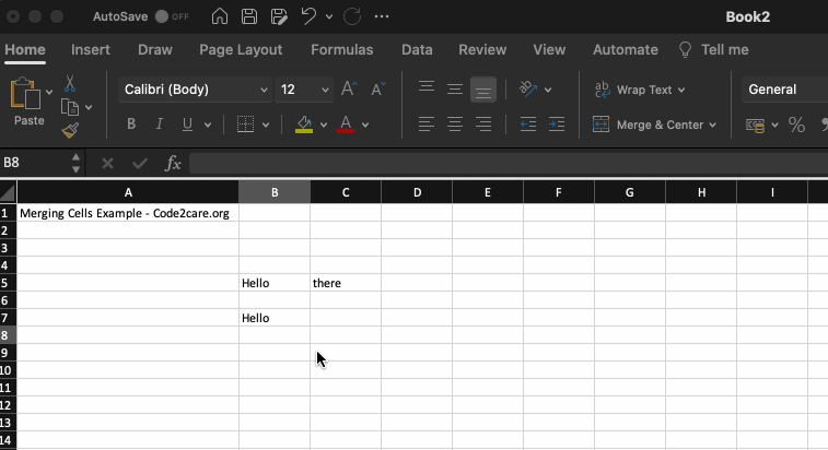 Merge Cells Example Microsoft Excel for Mac